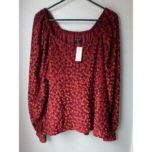 Lane Bryant Long Sleeve Blouse Sz. 22/24 Burgundy Polka Dot Puff Sleeve NWT